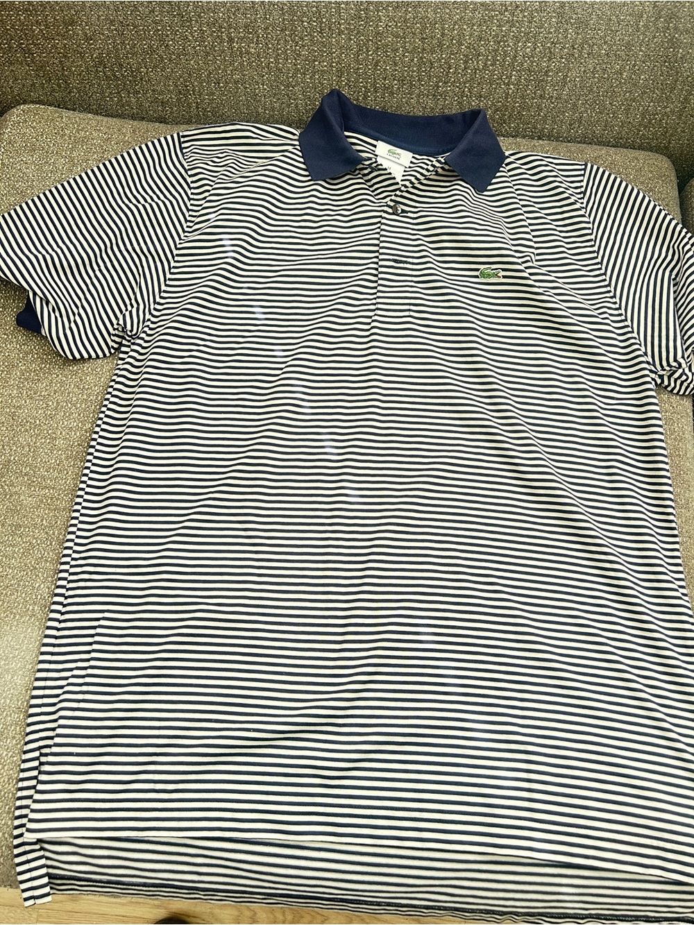 Lacoste Men's Navy and White Thin Striped Polo